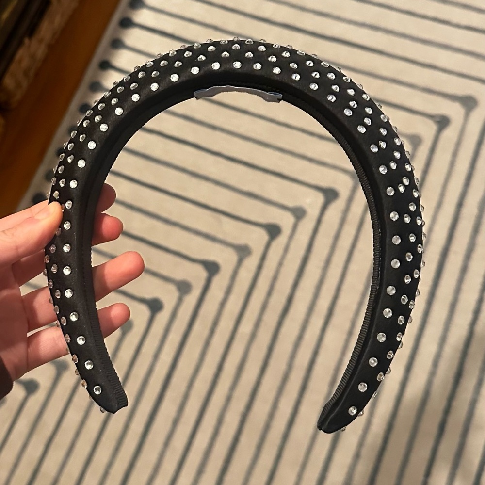 Hill House Black Padded Headband with Silver Rhinestones